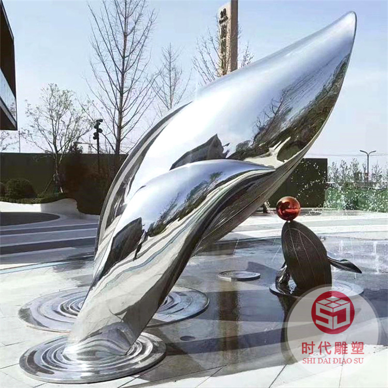 不銹鋼雕塑定制戶外大型鏡面抽象鹿金屬鏤空圓環(huán)月亮浪花景觀擺件