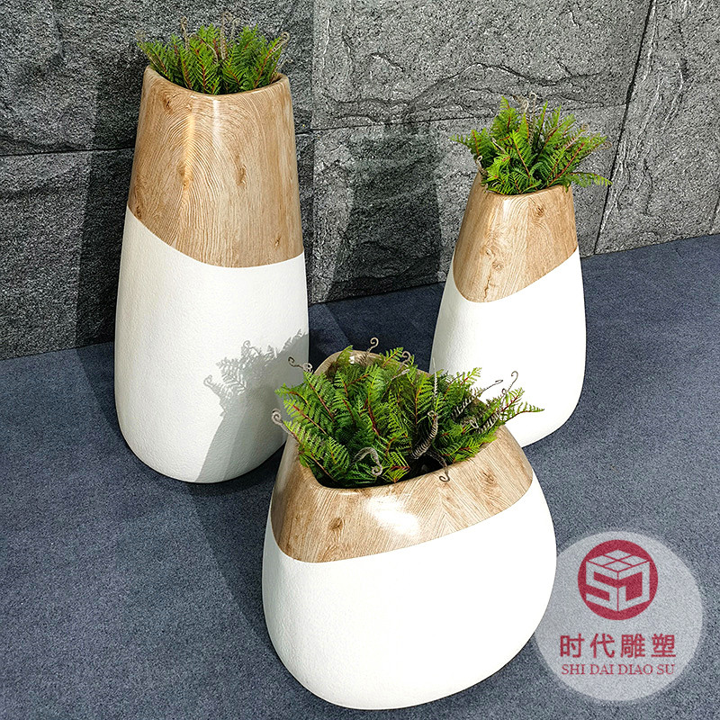 玻璃鋼現(xiàn)代橢圓大花盆戶外花器組合白色田園簡約輕奢景觀擺件定制