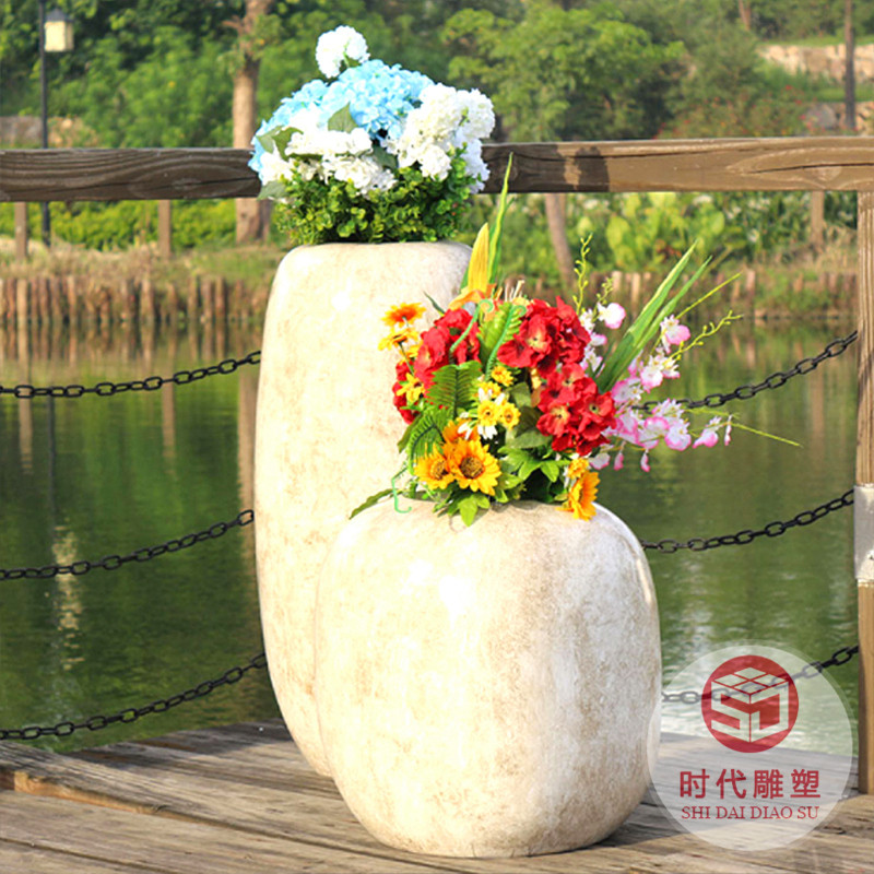 玻璃鋼花盆戶外大型花器公園學(xué)校橢圓花缽商場街道簡約美陳大花箱