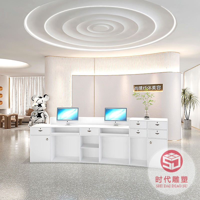 玻璃鋼創(chuàng)意收銀臺公司前臺美容院烤漆橢圓接待臺異形服務吧臺定制
