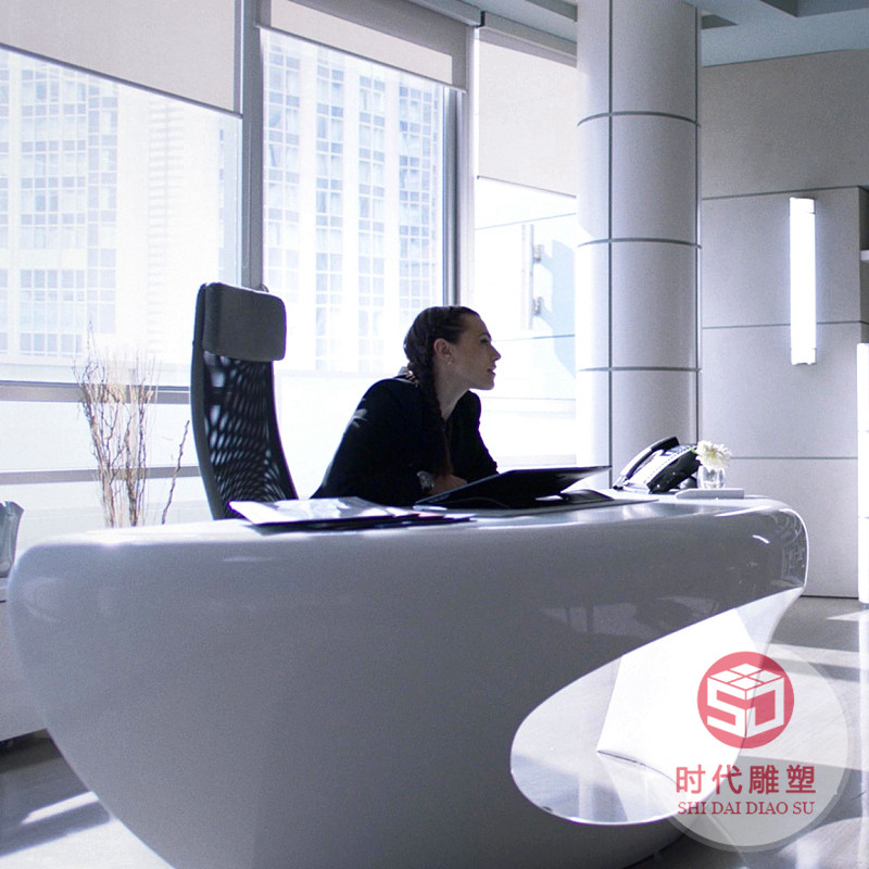 定制大型創(chuàng)意異形玻璃鋼烤漆前臺公司大堂接待臺售樓部服務(wù)臺吧臺