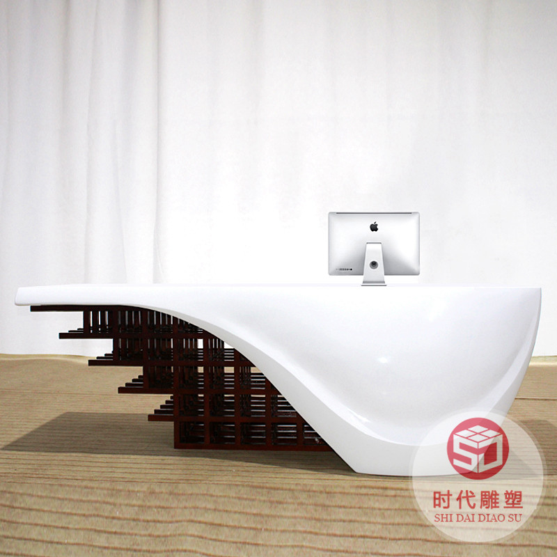 公司烤漆前臺玻璃鋼接待臺美容院簡約時(shí)尚異形個(gè)性吧臺咨詢臺定制