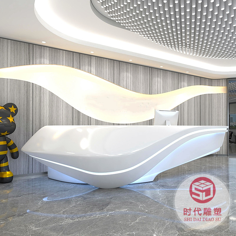 前臺(tái)接待臺(tái)高端玻璃鋼烤漆吧臺(tái)醫(yī)療美容院簡(jiǎn)約酒店收銀臺(tái)異形定制