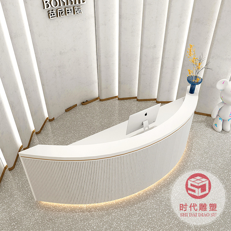 定制創(chuàng)意異形藝術(shù)玻璃鋼烤漆吧臺收銀臺大堂美容院公司前臺接待臺