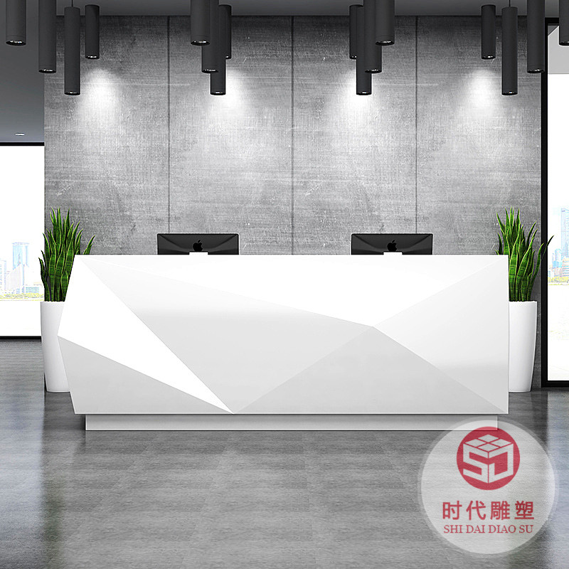 酒店美陳商場(chǎng)服務(wù)前臺(tái)玻璃鋼辦公家具創(chuàng)意藝術(shù)波浪形吧臺(tái)生產(chǎn)廠家