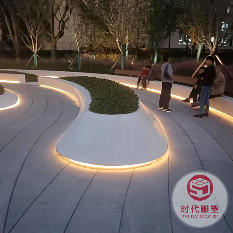 玻璃鋼休閑座椅樹池花盆防腐木坐凳創(chuàng)意戶外公共休息商場景觀長椅